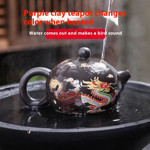 Colour Changing Dragon And Phoenix Purple Sand Teapot